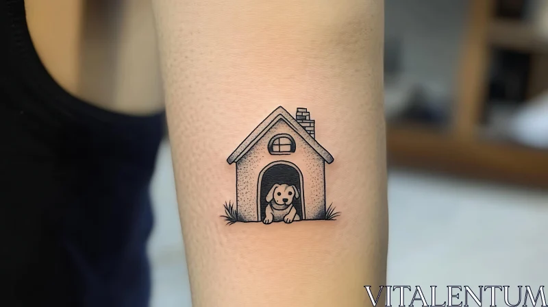 Cute Doghouse and Dog Tattoo Design AI Image