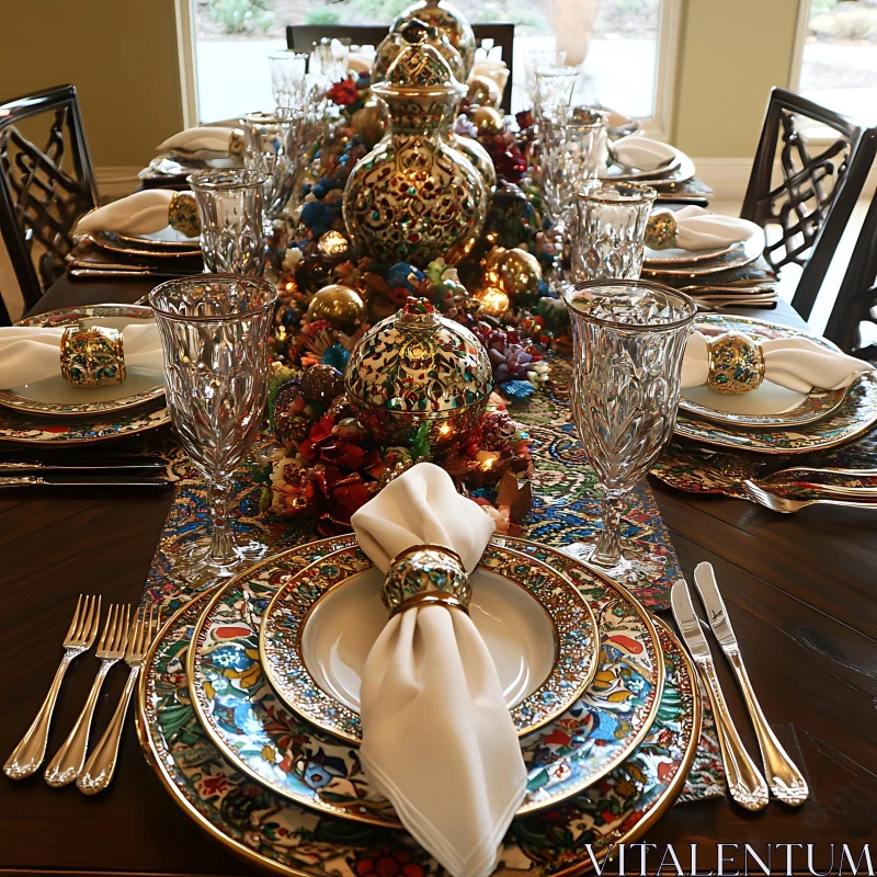 Ornate Table Decor with Fine China AI Image