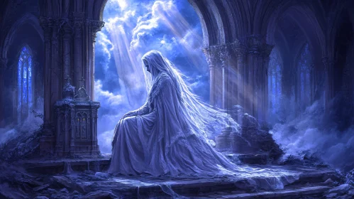 Ethereal Woman in Gothic Setting