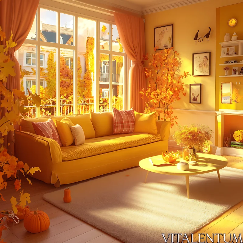 AI ART Cozy Yellow Room with Autumn Decor