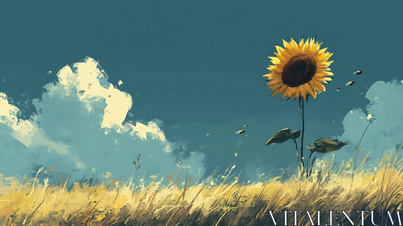 Golden Sunflower in Summer Field AI Image