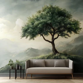 Misty Mountain Tree with Contemporary Couch