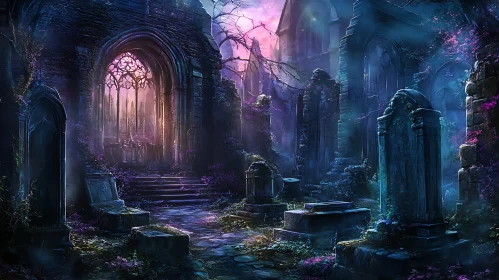 Moonlit Gothic Cemetery Ruins