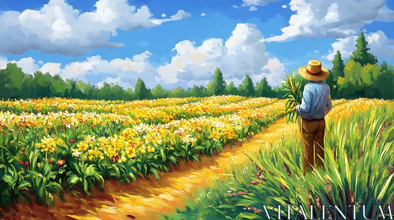 Rural Landscape with Yellow Flowers AI Image