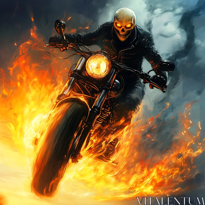 AI ART Infernal Biker: Skull Rider on Fire