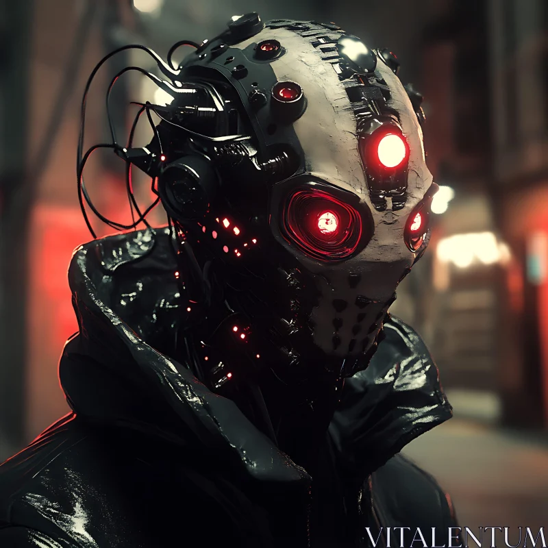 Cyborg in Futuristic Urban Environment AI Image