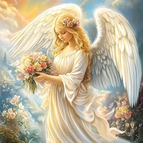 Angelic Figure with Floral Bouquet