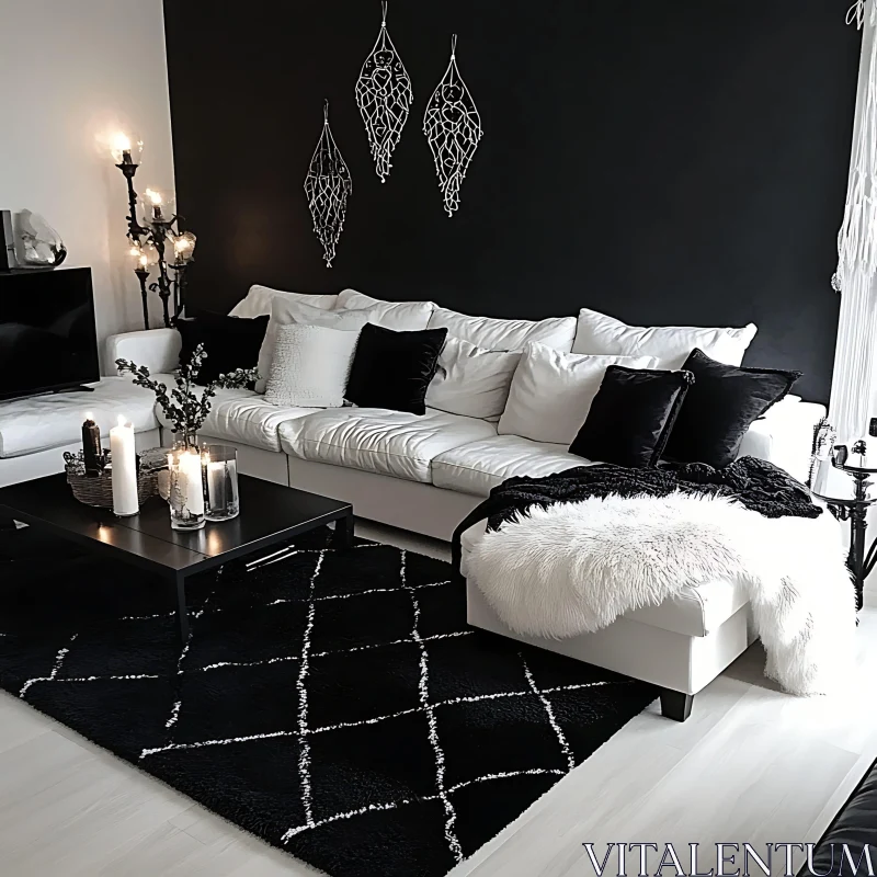 AI ART Monochrome Living Room with Modern Decor