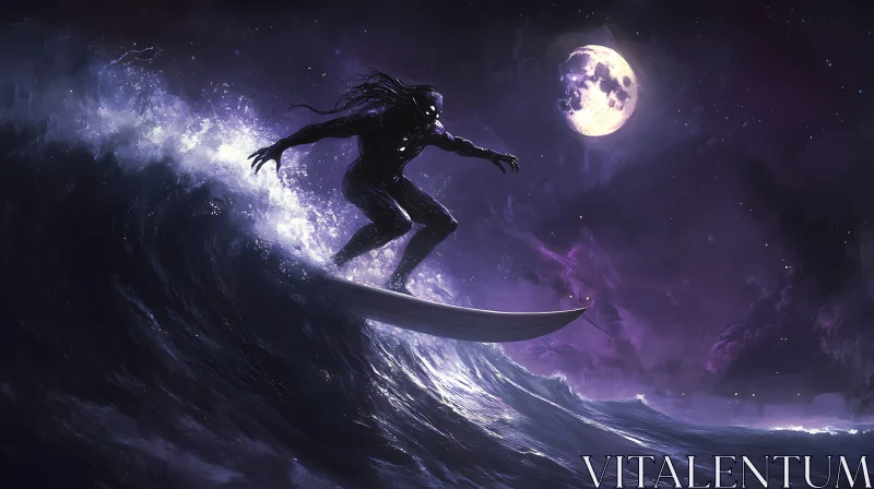 Night Surfer on Cosmic Wave AI Image