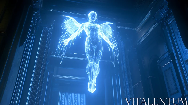 AI ART Glowing Angel Sculpture in Dark Room