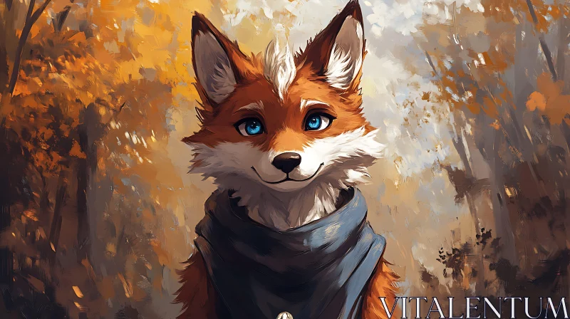 AI ART Fox with Blue Eyes in Fall Landscape