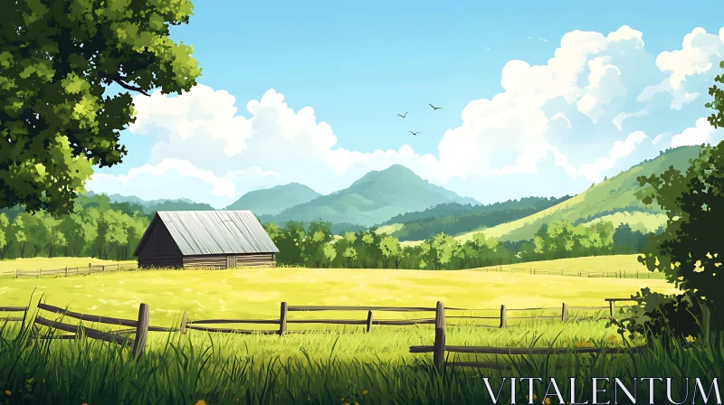 AI ART Rural Landscape with Barn and Meadow