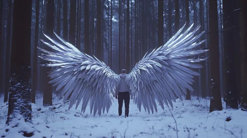 Winged Figure in Snowy Woods