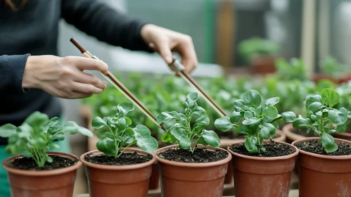 Potted Seedlings in Greenhouse