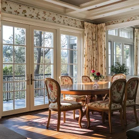 Sunlit Dining Room with Floral Furniture