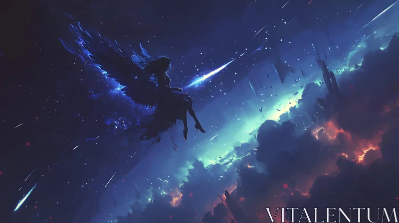 AI ART Winged Figure Amidst Cosmic Clouds