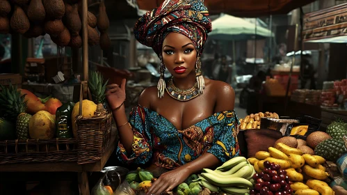 Woman in Traditional Dress at Market