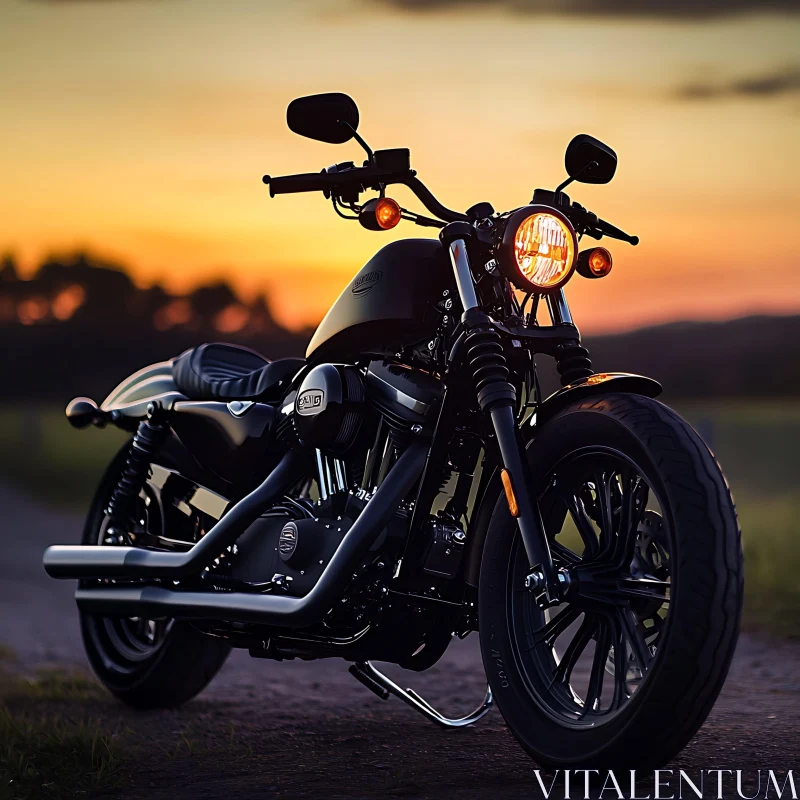 Black Motorcycle at Dusk AI Image