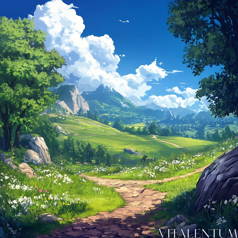 AI ART Tranquil Landscape with Mountain View