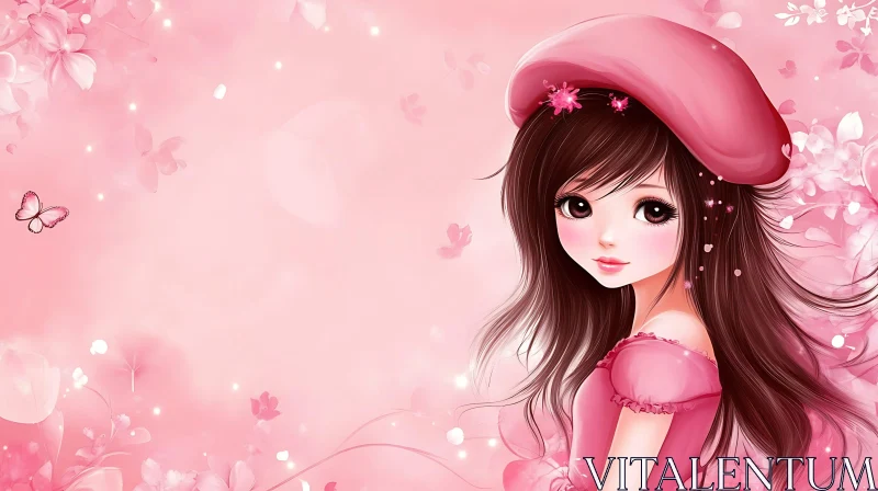 Cute Anime Character with Floral Background AI Image