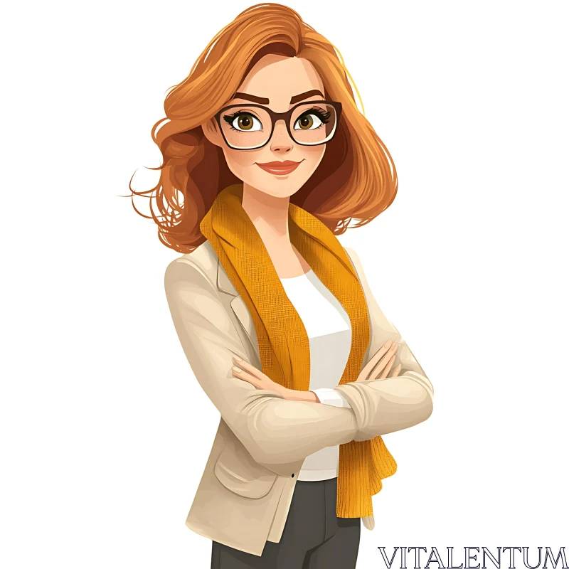 Auburn-Haired Woman in Blazer Cartoon Artwork AI Image