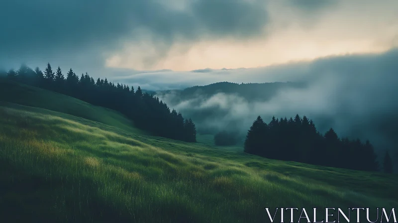 AI ART Foggy Forest Hillside