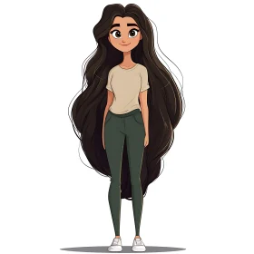 Cartoon Woman in Casual Outfit