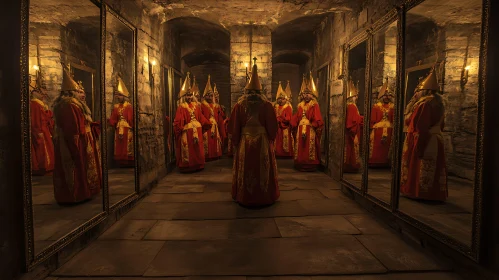 Figures in Red Robes Reflected