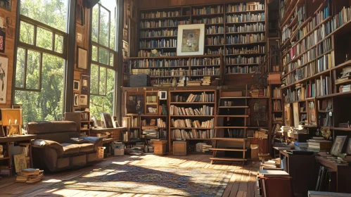 Sunlit Home Library with Bookshelves