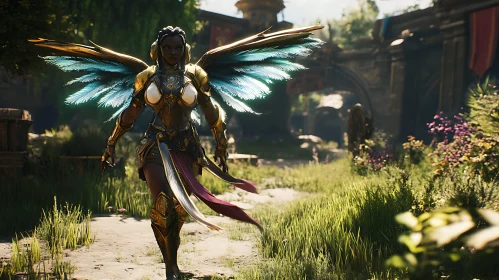 Fantasy Angel in Golden Armor