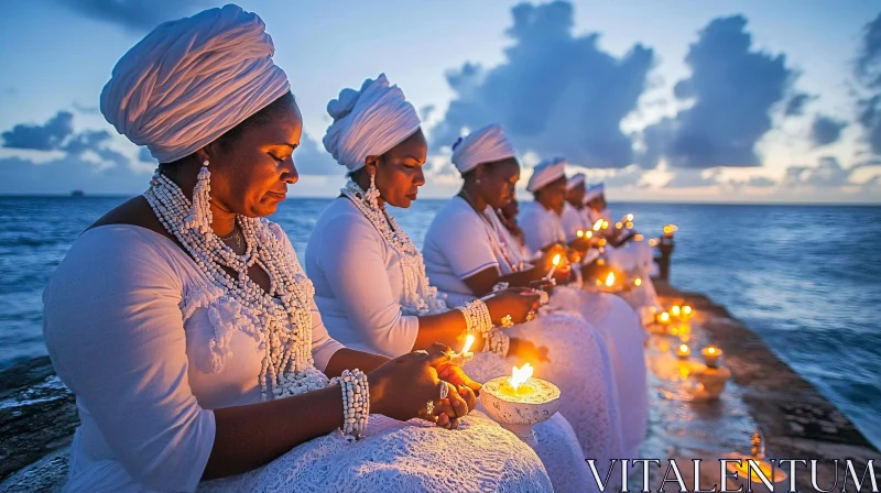 Candlelight Ceremony by the Ocean AI Image