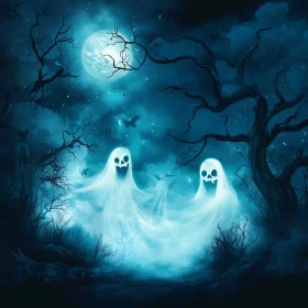 Spooky Ghosts Under Moonlight