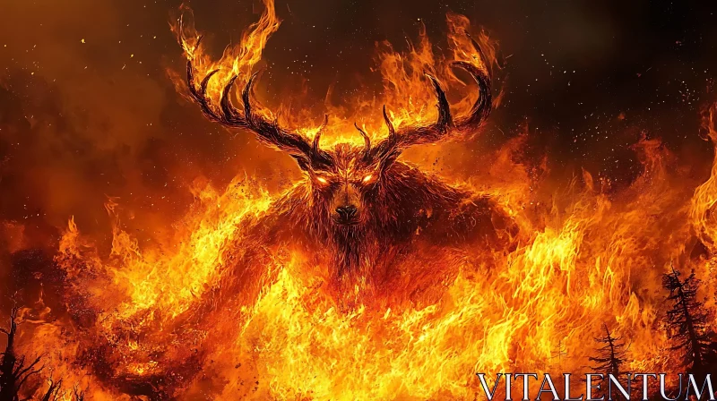 AI ART Fiery Deer: A Demon's Blaze