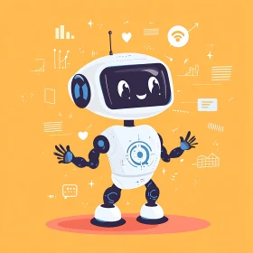 Cute Robot with Tech Background