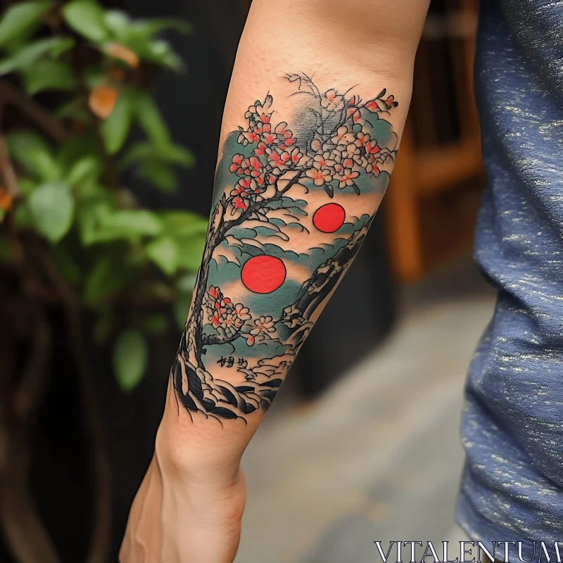 Cherry Blossom Forearm Tattoo AI Image