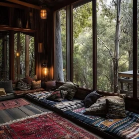 Cozy Room with Forest View and Pillows