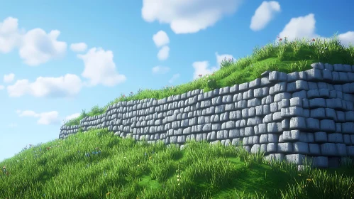 Green Grass on Stone Wall