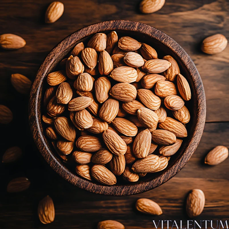 Organic Almonds in a Wooden Bowl AI Image