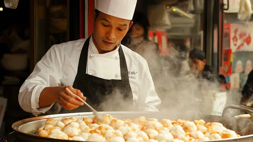 Street Market Chef Cooking Steamed Dumplings