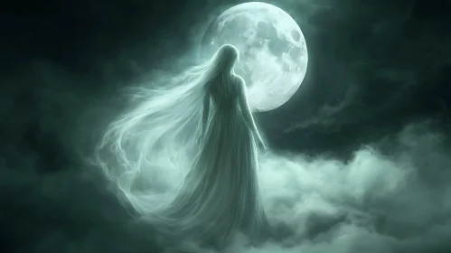 Moonlit Lady in White Gown