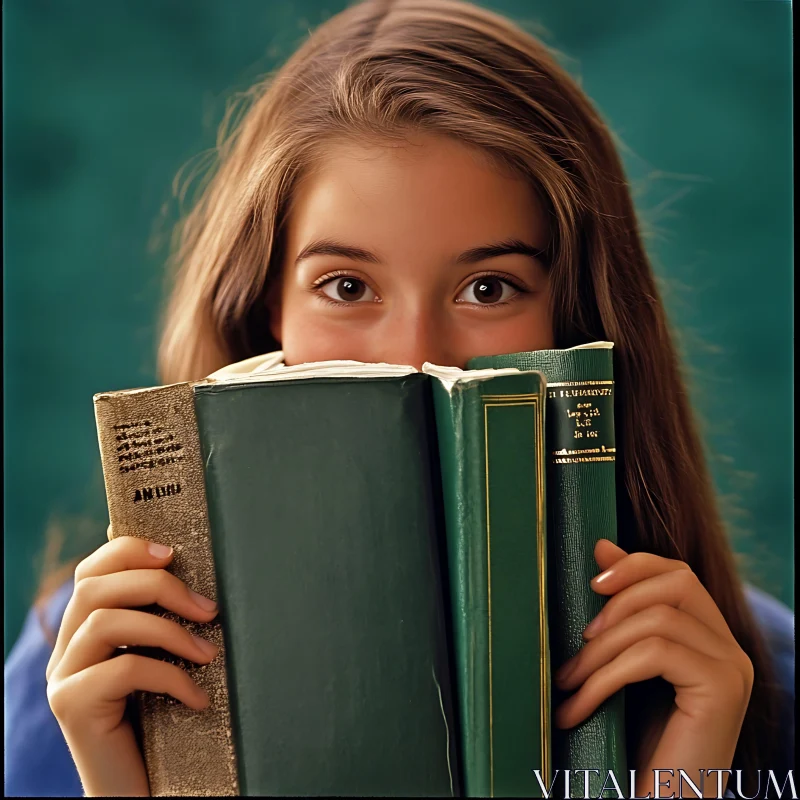 Portrait of Young Reader with Books AI Image