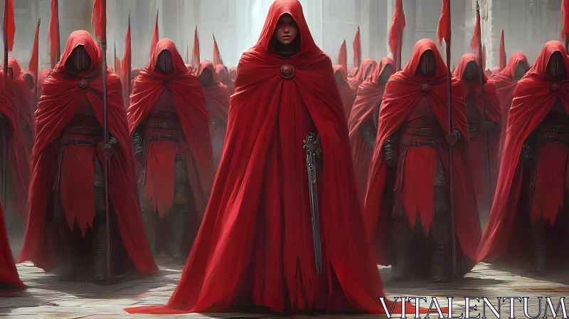 AI ART Figures in Red Cloaks: A Fantasy Assembly