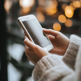 Hands Holding Mobile Phone with Starry Screen
