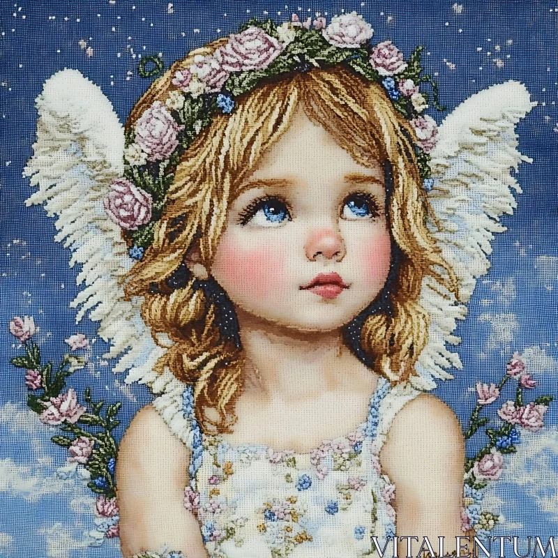 AI ART Dreamy Angel with Roses and Wings