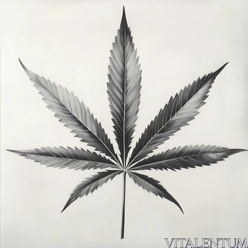 Grayscale Botanical Leaf Illustration AI Image