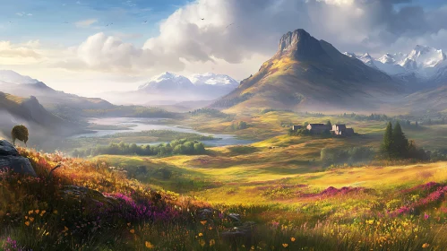 Idyllic Mountain Valley with Lush Meadow