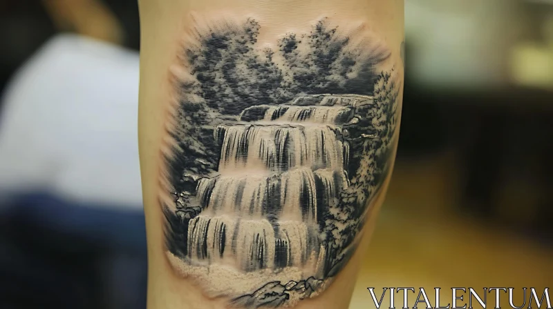 Detailed Landscape Tattoo Featuring Waterfalls AI Image