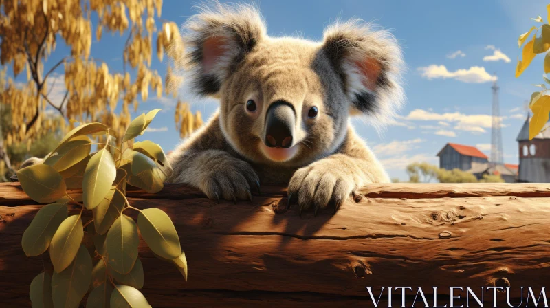 Charming Koala in Cartoon Realism amidst an Australian Landscape AI Image