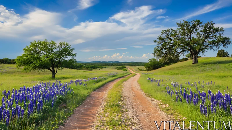 Scenic Meadow Path with Wildflowers AI Image