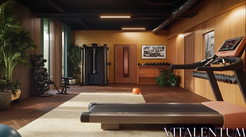 AI ART Home Fitness Oasis: Treadmill and Weights